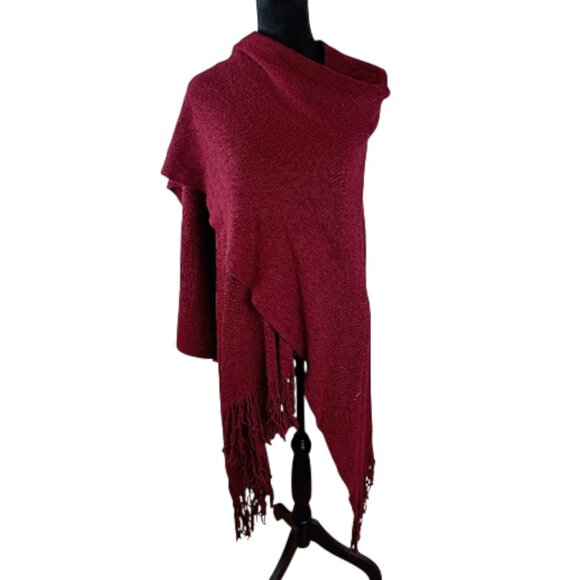 UNBRANDED Women's Warm Winter Wrap Cape with Fringe Red ONE SIZE  Cozy - Picture 2 of 4